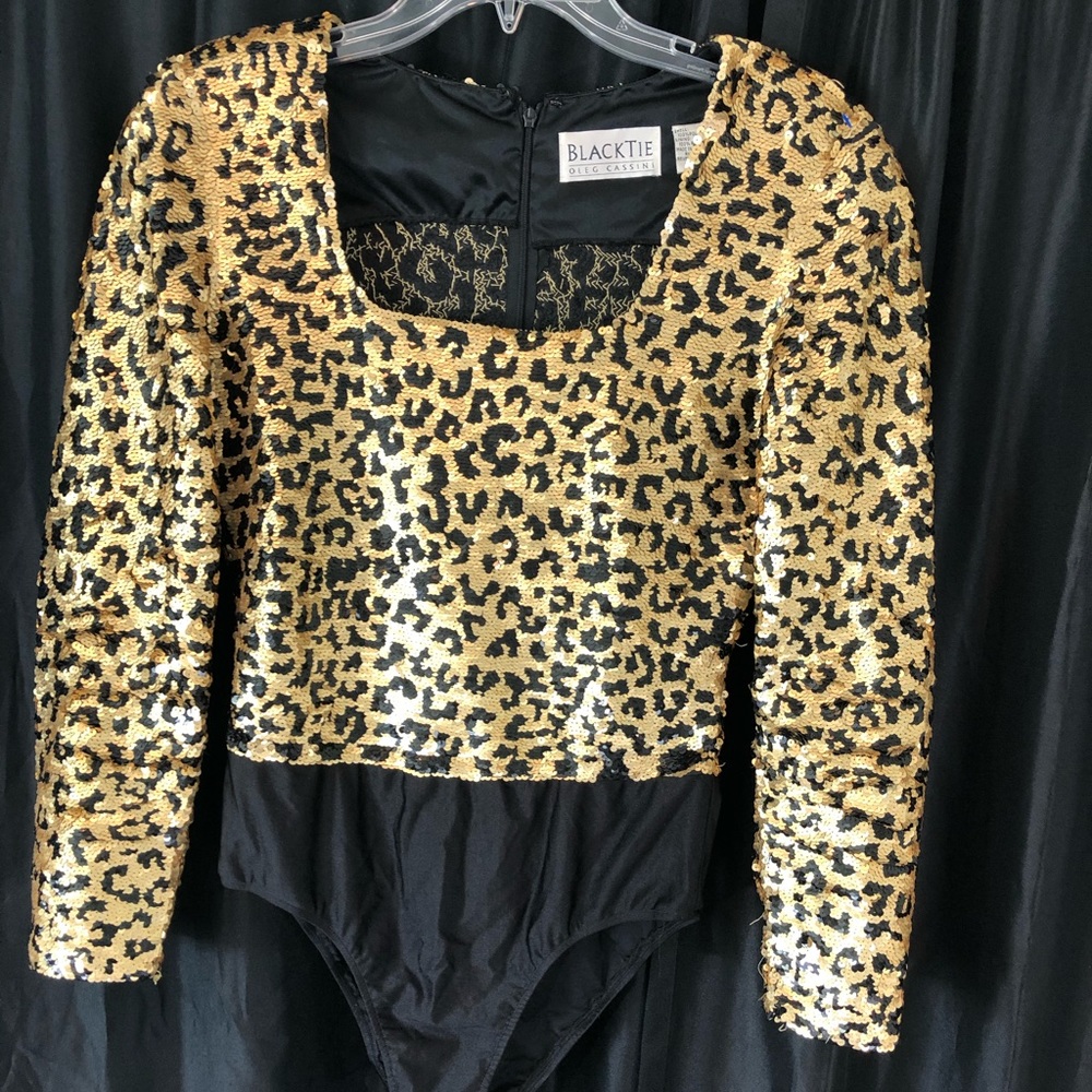 Oleg Cassini Black Tie Sequin Bodysuit
